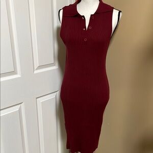Burgundy Sleeveless Sheath Dress with Collar Cut Out
